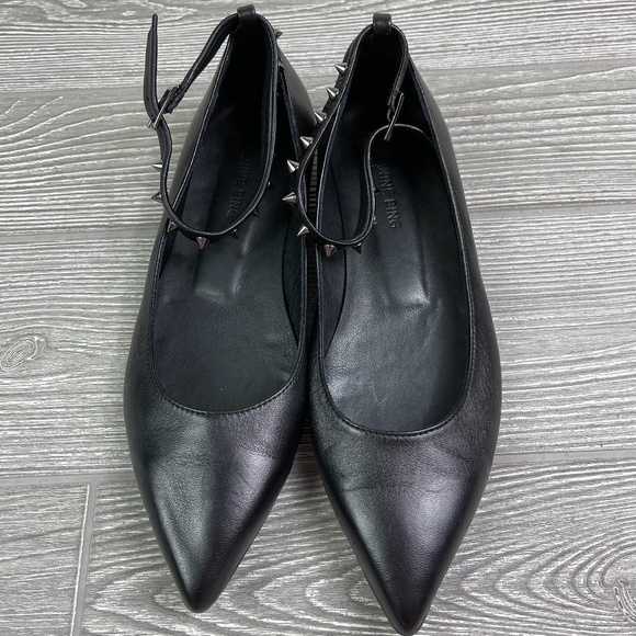 ANINE BING Spiked Ankle Wrap Point Toe Ballet Flat - Witchy Goth - Picture 2 of 8